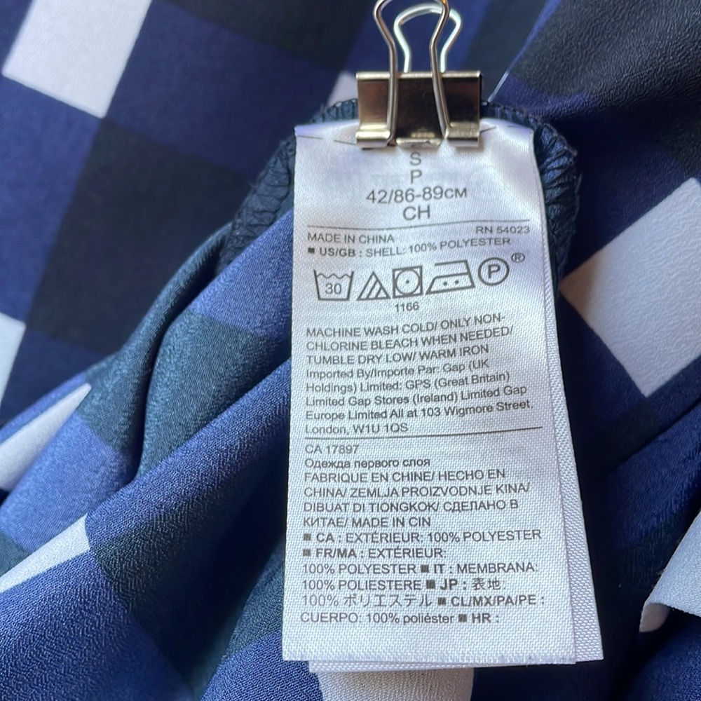 Banana Republic Navy Gingham Tuck Sleeve Tie Waist Blouse Small - Picture 13 of 14